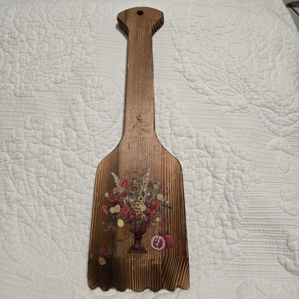 Wood paddle oven rack pusher Floral Rustic Wall Decor Brown Woodgrain 16x5